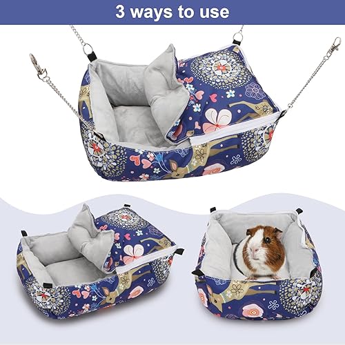 Wontee Guinea Pig Bed Warm Hammock Snuggle Bed for Young Guinea Pig Small Ferret Rat Sugar Glider Squirrel (Green)(Blue)