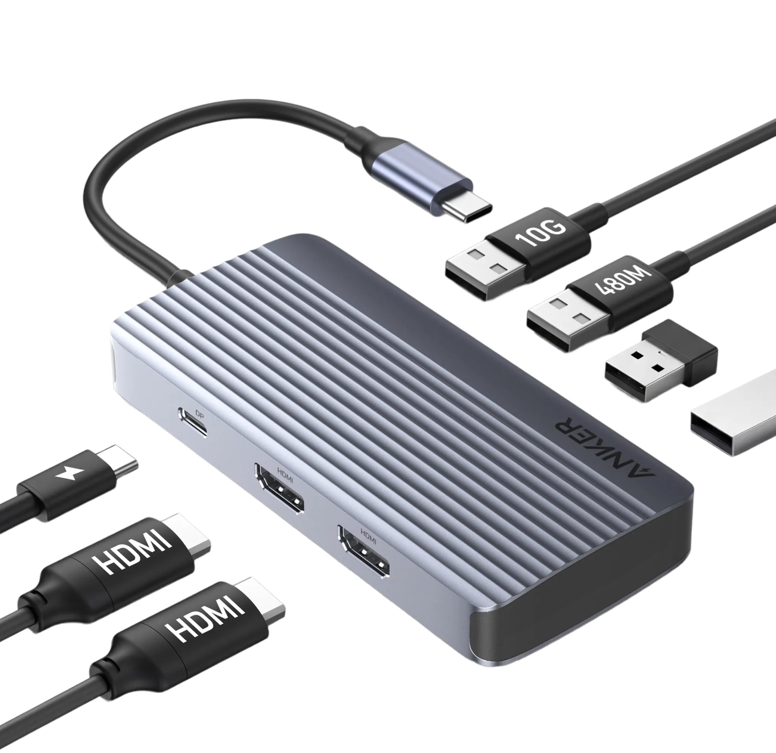 7-in-1 USB-C Hub, Dual Monitor USB C Docking Station, Dual HDMI Display, 85W Max Output, 10Gbps Data Transfers for Dell XPS, ThinkPad T14 Gen2 and More