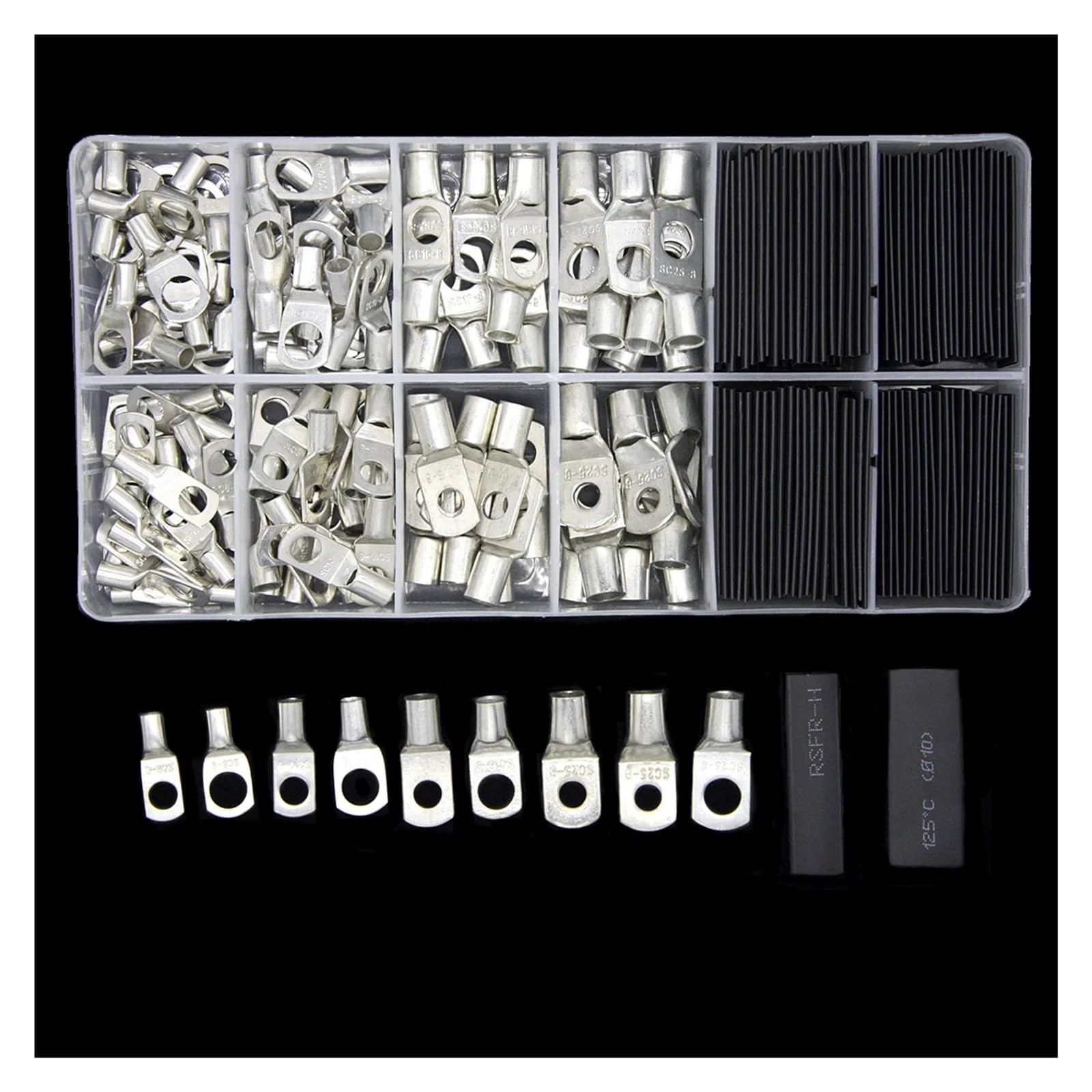 ZDVHOMCB 240PCS SC Ring Terminals lug Tinned Copper Tube Seal Battery Wire Connectors Cable Crimped Soldered Terminal