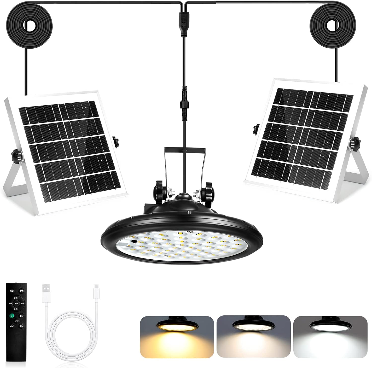Solar Shed Lights with 2 PCS Solar Panel,1500LM 100LED Solar Pendant