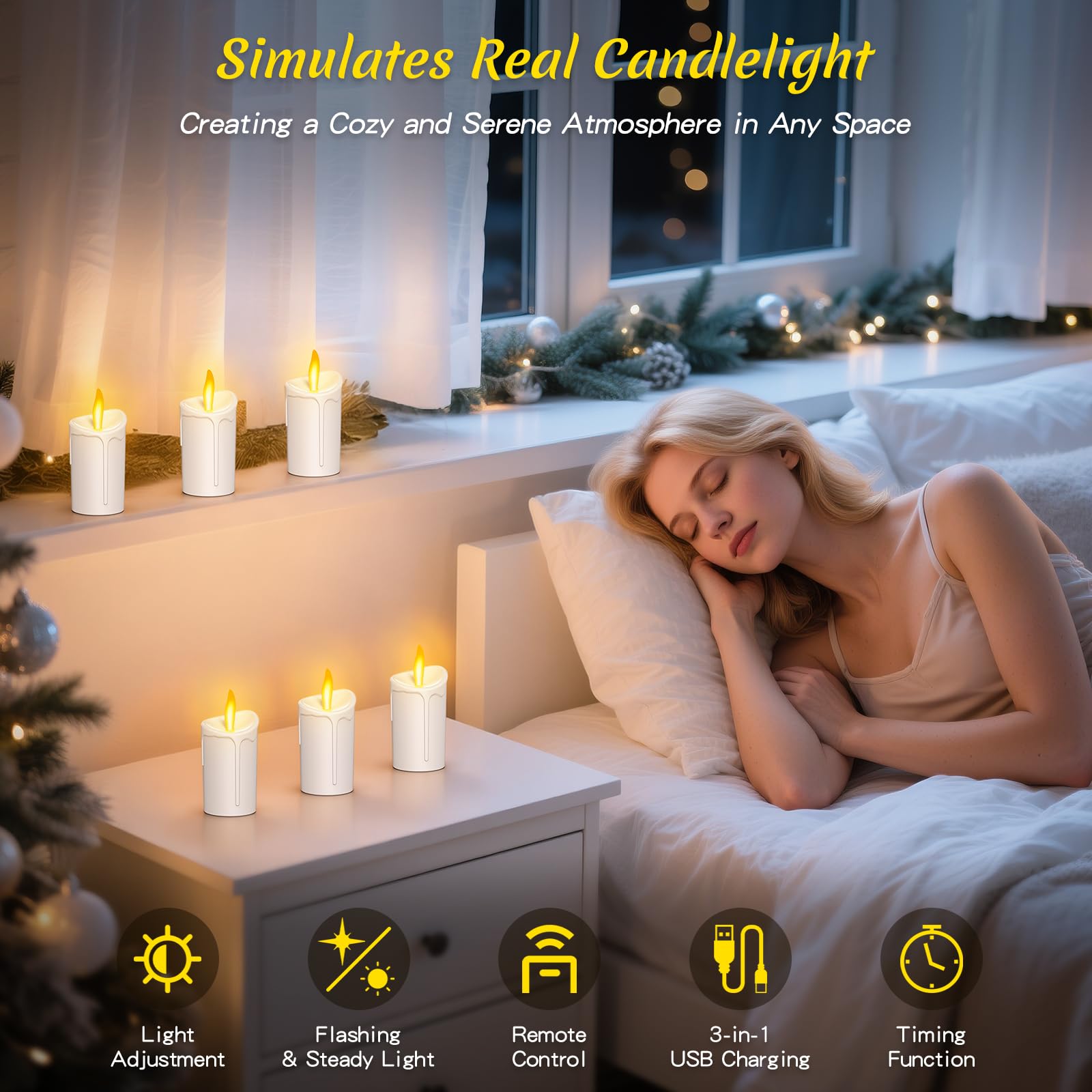Candele LED Ricaricabili con Telecomando, Tea Light Candele Senza Fiamma, Candele Elettriche Funzionamento a Batteria Per Matrimonio, Halloween, Natale, Della Casa Decorazione (12pc con vassoio)