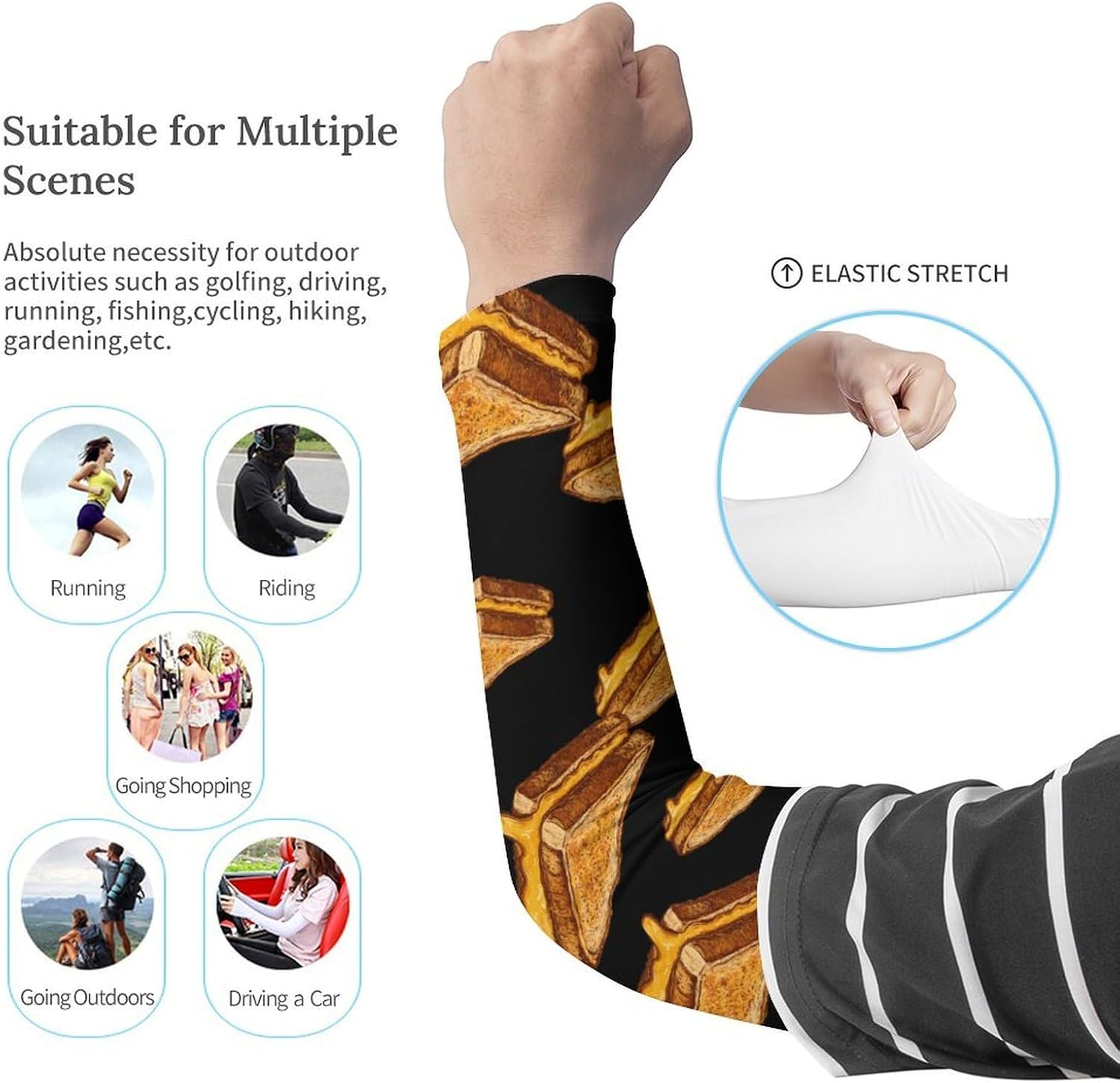 Vintage Cheese Sandwich Arm Sleeves Cooling Sun Protection Sports Compression for Golf Basketball