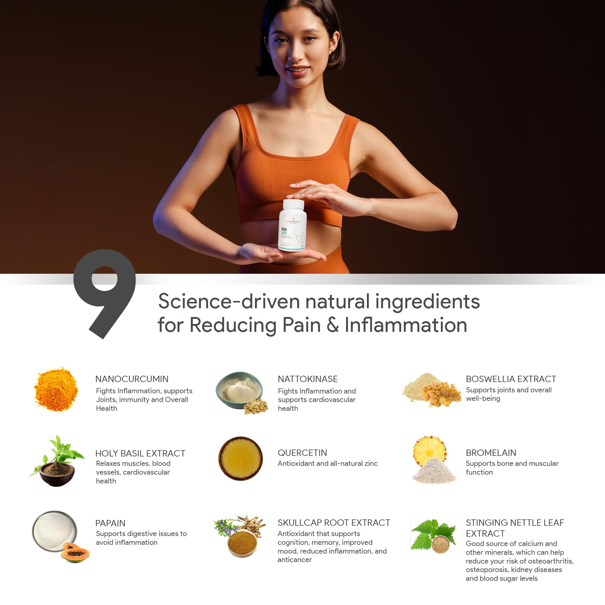 Autoimmunity Care: Pain Care for Comprehensive Pain Relief - Joints Supplement | 9-in-1 Powerful Blend of Nanocurcumin, Nattokinase, Boswellia, and Herbal Extracts | 9 active ingredients for Joints, Musculoskeletal, Muscle, Migraines - Image 3 thumbnail
