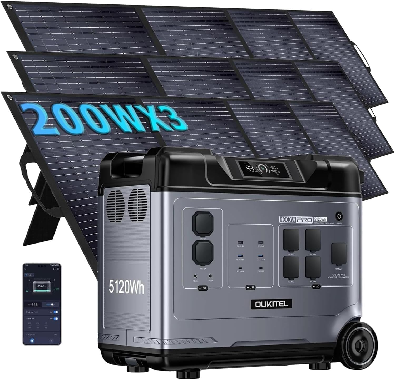 OUKITEL P5000 Pro Estacion de Energia Portatil 4000W, 5120Wh Generador Solar, Batería LiFePO4, Carga Rápida en 2.2 h, 15 Porte, Power Station para Camping, Caravana y Emergencias — view 9