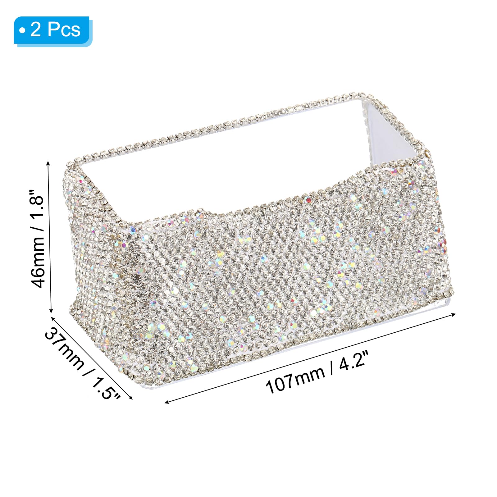 PATIKIL Business Card Holder for Desk 2 Pack Rhinestone Business Card Holders Bling Name Card Stand Organizer Cards Display for Office Exhibition White - Image 2