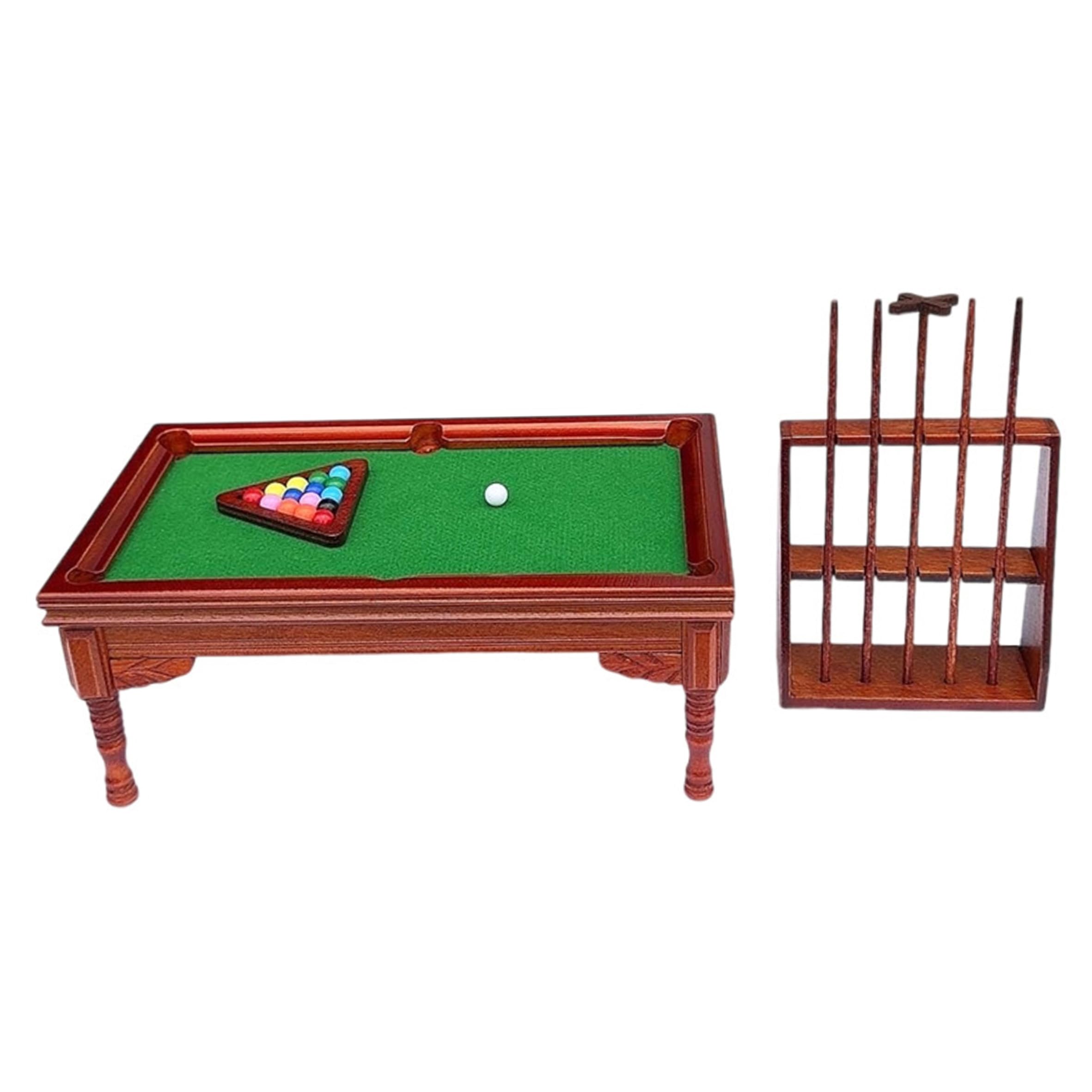 Mesa de billar en miniatura escala 1:12 con accesorios completos y marco de madera 7