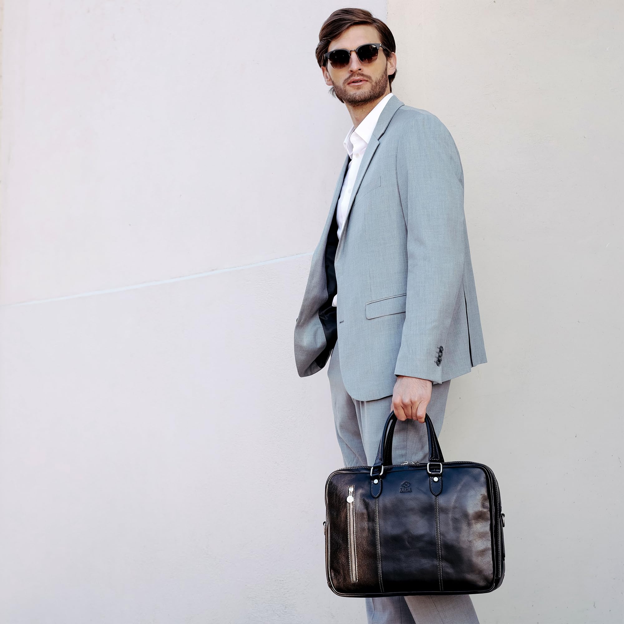 Time Resistance Bolso Bandolera para Hombre y Mujer de Piel - Maletín Portadocumentos de Mano en Cuero