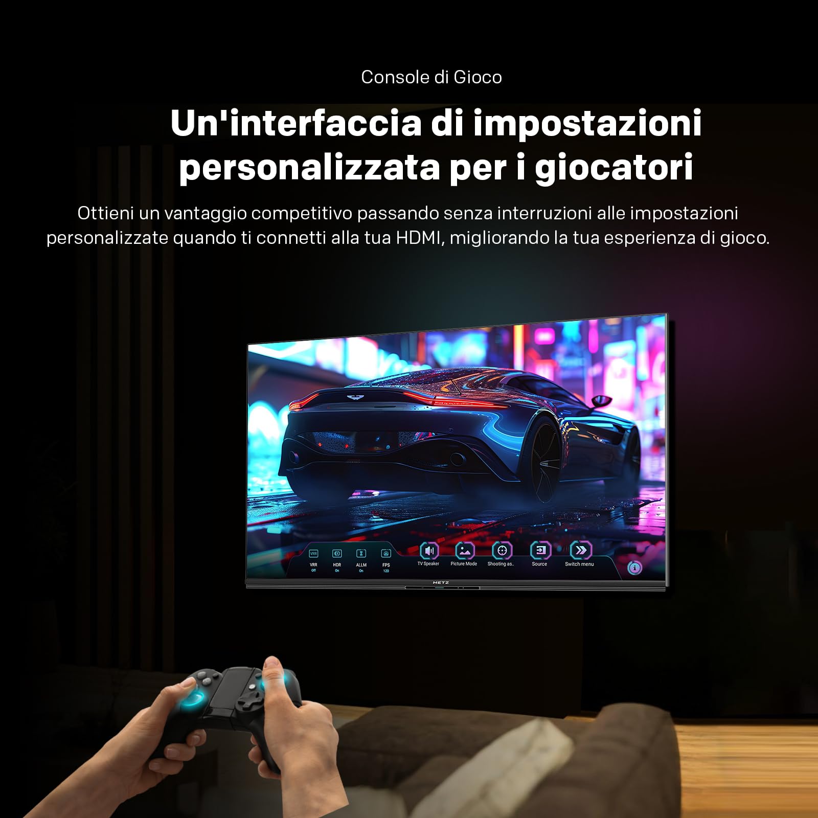 Metz TV QD-MiniLED 55 Pollici Smart TV MNE8000Z, 144hz, MEMC, Dolby Vision Atmos, HDR10, Freesync, VRR, ALLM, Googlecast,Tuner DVB-T/T2/C/S/S2/Analogico