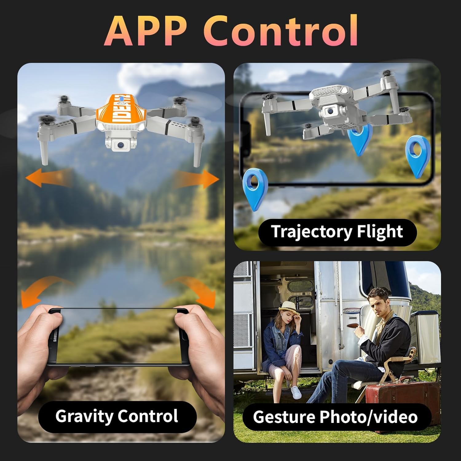 LE-IDEA Pieghevole Drone con Telecamera 1080P per Adulti, IDEA12 Mini Drone con Doppia Telecamera, Posizionamento Flusso Ottico, Modalità Senza Testa, RC Quadcopter per Principianti Adulti (Arancione)