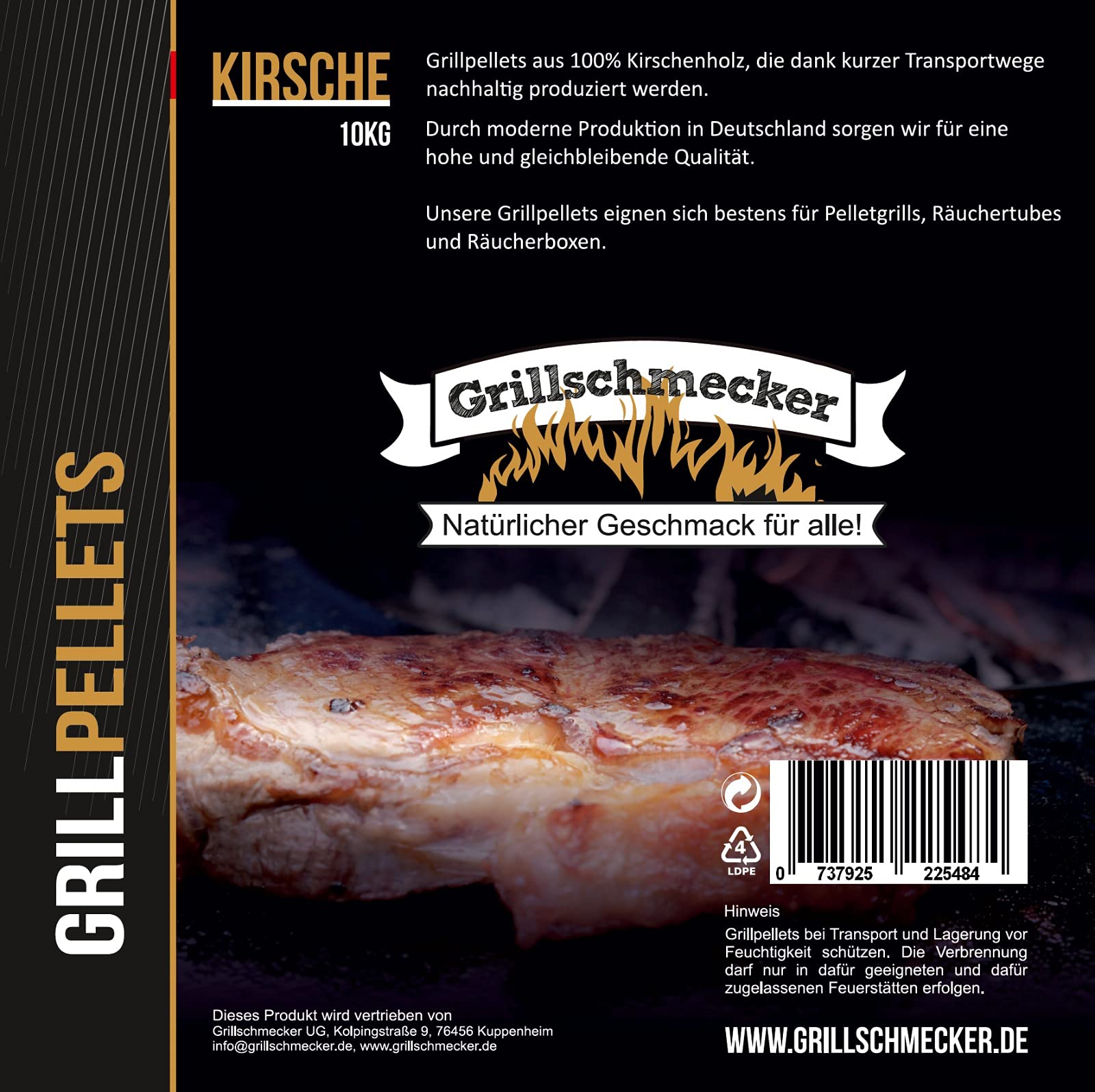 Grillpellets - Holzpellets 10 kg aus Kirschholz für Grill, Pelletofen & Smoker - Kirsche