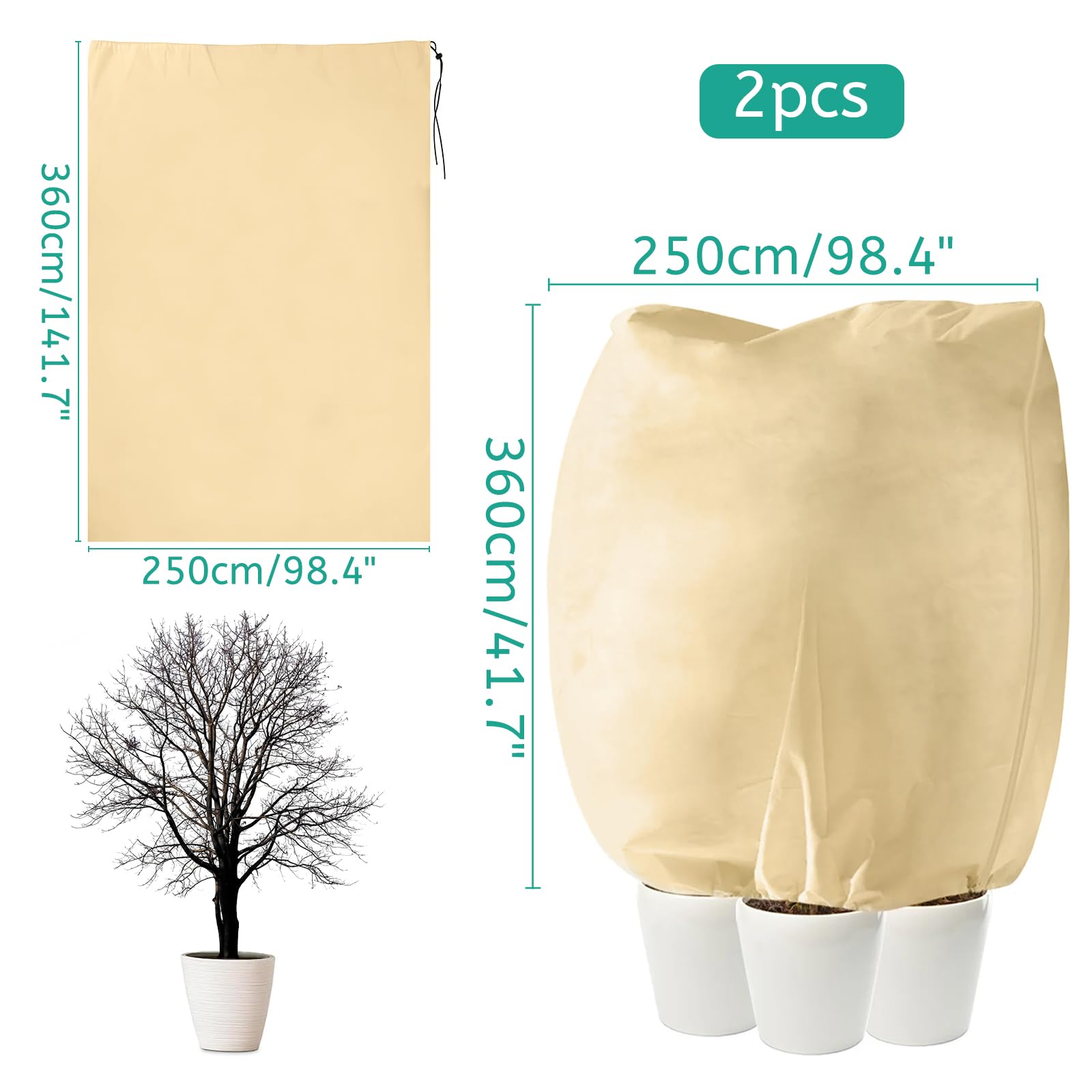 DBREAKS Funda para Plantas 240x200cm, 2 PCS Protección Invernal para Plantas, Bolsa de protección con cordón Cremallera, Cubierta Anticongelante para Maceta, Congelación Tela no Tejida 80 g/m²