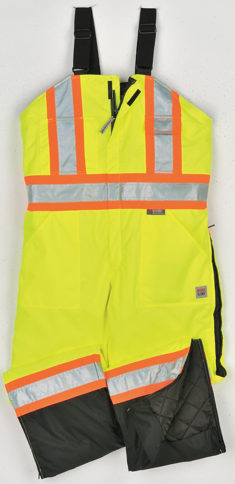 WORK KING Hi-Vis Insulated Bibs, Flo Green, L