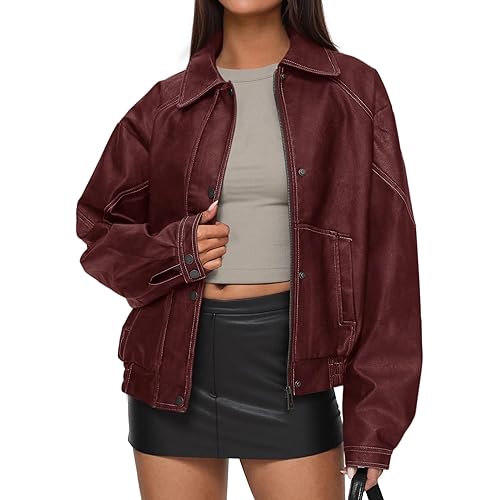 PRETTYGARDEN Faux Leather Jacket Women Bomber Motorcycle Zip Up Jackets Oversized Fall Fashion Outfits 2025 Winter Coats