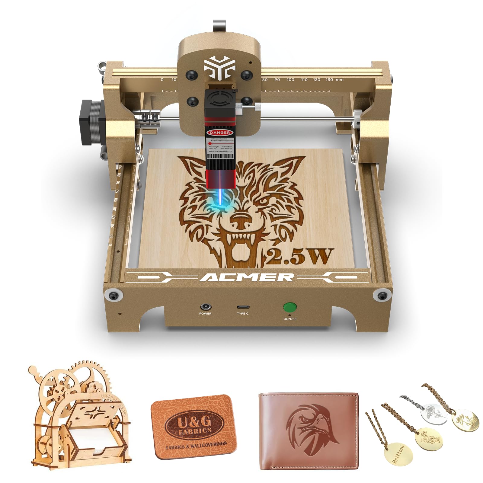 ACMER S1 Laser Engraver for Beginner Mini Laser Engraving Machine for Wood, Paper, Acrylic, 2.5W/3.5W/6W, Laser Class4 (Golden, S1 2.5W)
