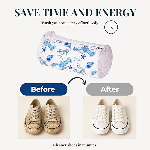 Miniatura 3 de Bluehome Bolsa para lavadora de zapatos con cepillo para tenis, paquete de 2 bolsas de lavandería reutilizables de felpilla para tenis, viajes y