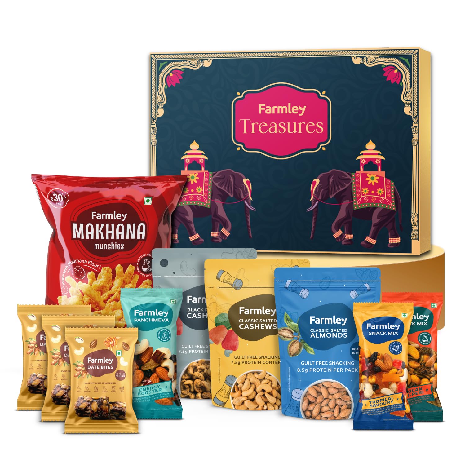 See full amazon price history chart for Farmley Treasures Mix Dry Fruits Gift Pack 407g | Date Bites 18g (Pack of 6), Mexican Peri Peri Snack Mix 18g (Pack of 2), Tropical Savoury Snack Mix 17g (Pack of 2), Panchmeva 18g (Pack of 2), R&F Black Pepper Cashew 40g (Pack of 2), R&S Almond 40g, Farmley Treasures Mix Dry Fruits Gift Pack 407g | Date Bites 18g (Pack of 6), Mexican Peri Peri Snack Mix 18g (Pack of 2), Tropical Savoury Snack Mix 17g (Pack of 2), Panchmeva 18g (Pack of 2), R&F Black Pepper Cashew 40g (Pack of 2), R&S Almond 40g, (B0DCK5FPR2) Amazon Price History, Amazon Price Tracker