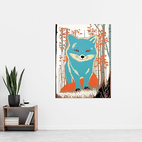 Miniatura 2 de Artery8 Cute Blue Fox Forest Glade Landscape Bright Woodland Baby Animal Kids Bedroom Large XL Wall Art Canvas Print