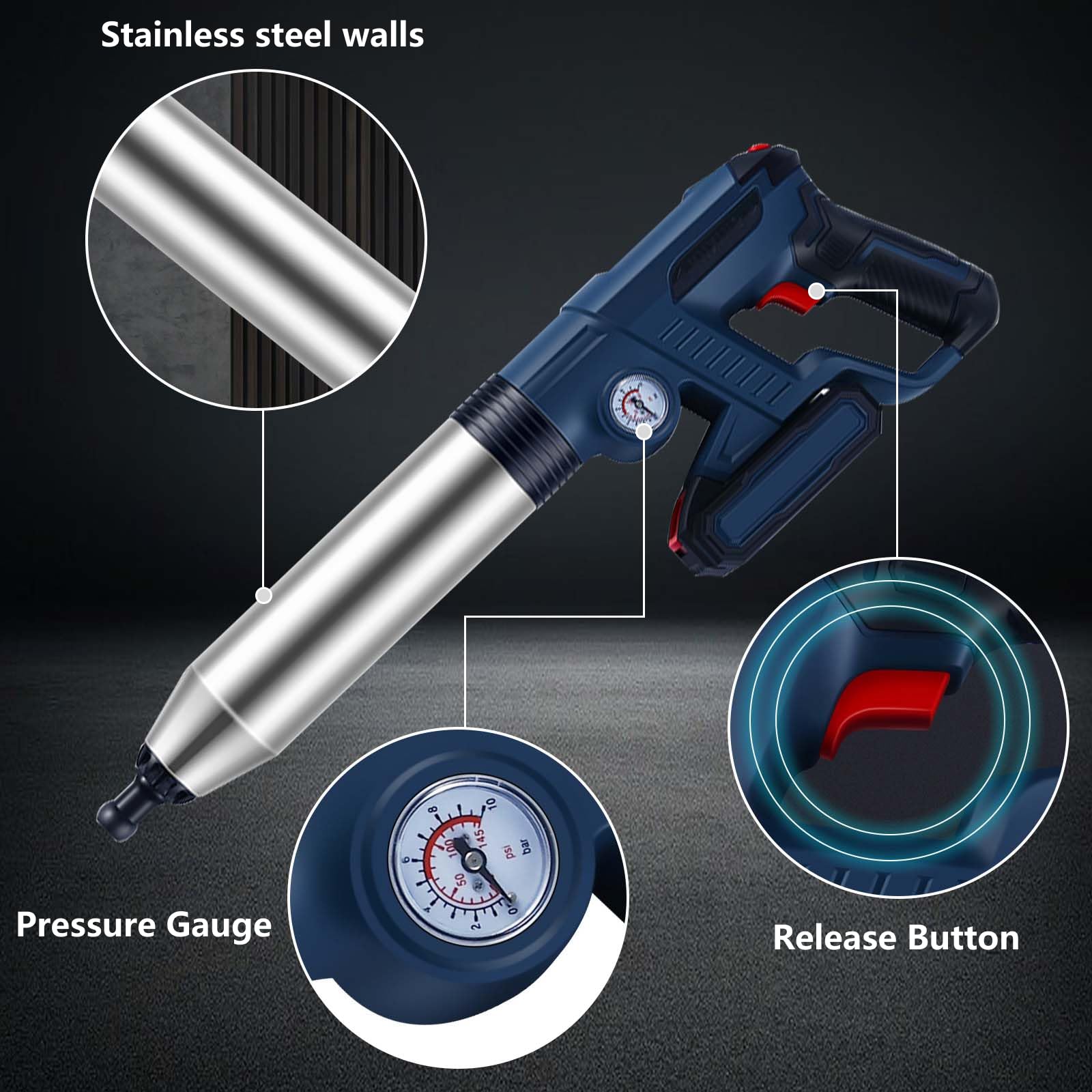 Desatascador Tuberias Eléctrico, Desatascador Fregadero WC Profesional con Indicador de Presión de Aire y 4 Adaptadores de Goma Desatascador de Desagüe para Baño Cocina Inodoro Desagüe de Suelo