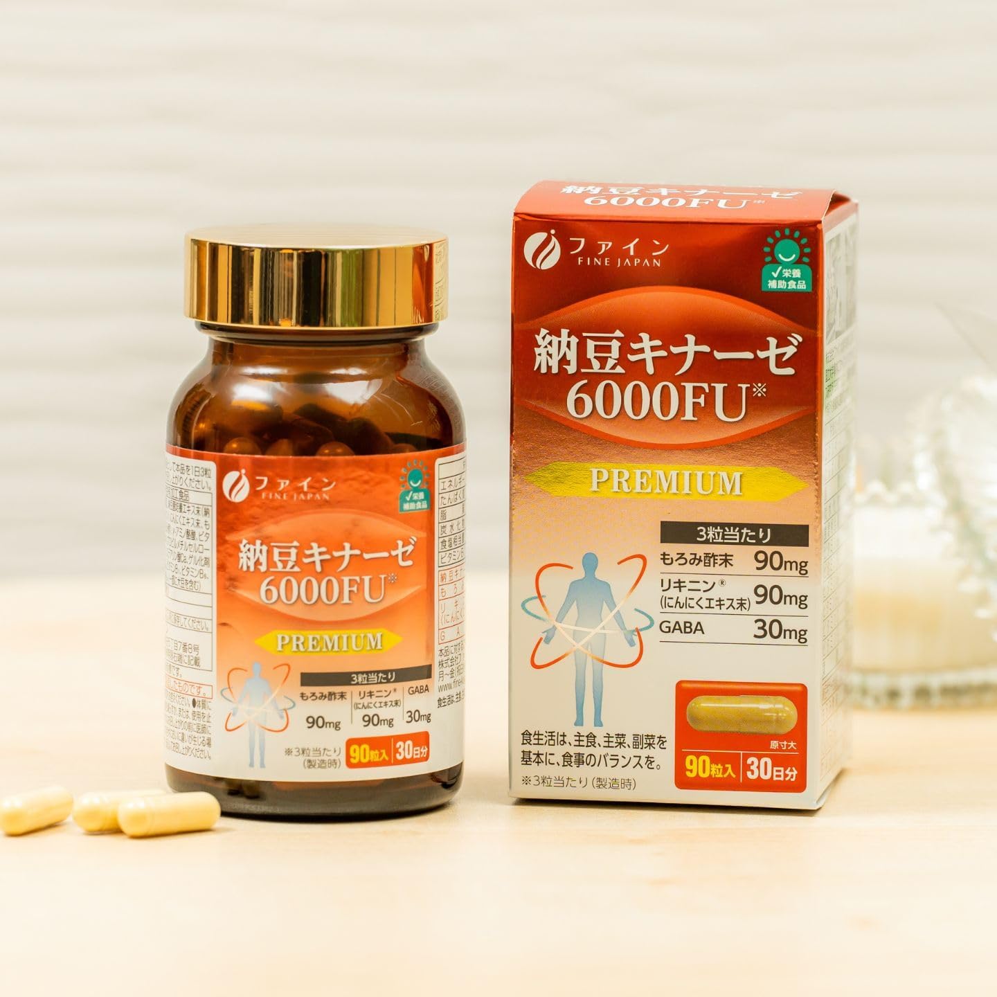 FINE JAPAN Nattokinase 6000FU – Japanese Fermented Natto Enzyme Supplement with Garlic and Vinegar/90 Capsules for 30 Servings/Made in Japan/37.8ｇ(420mg×90tablets)