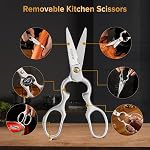 XINZUO 7PC Damascus Steel Kitchen Knife Set with Acacia Wood Block,Multifunctional Kitchen Scissors,Professional Sharp Chef Knife Forged Vegetable Knife with Pakkawood Handle- He Series
