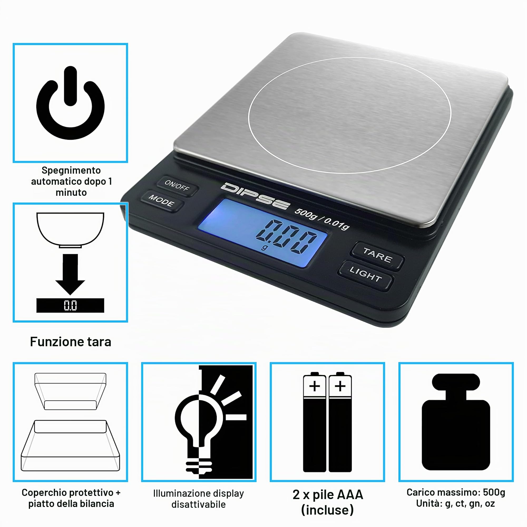 Digital Scales TP Series 500 g x 0,01 g High-Precision Pocket Gold Scales Extra-Large Weighing Surface