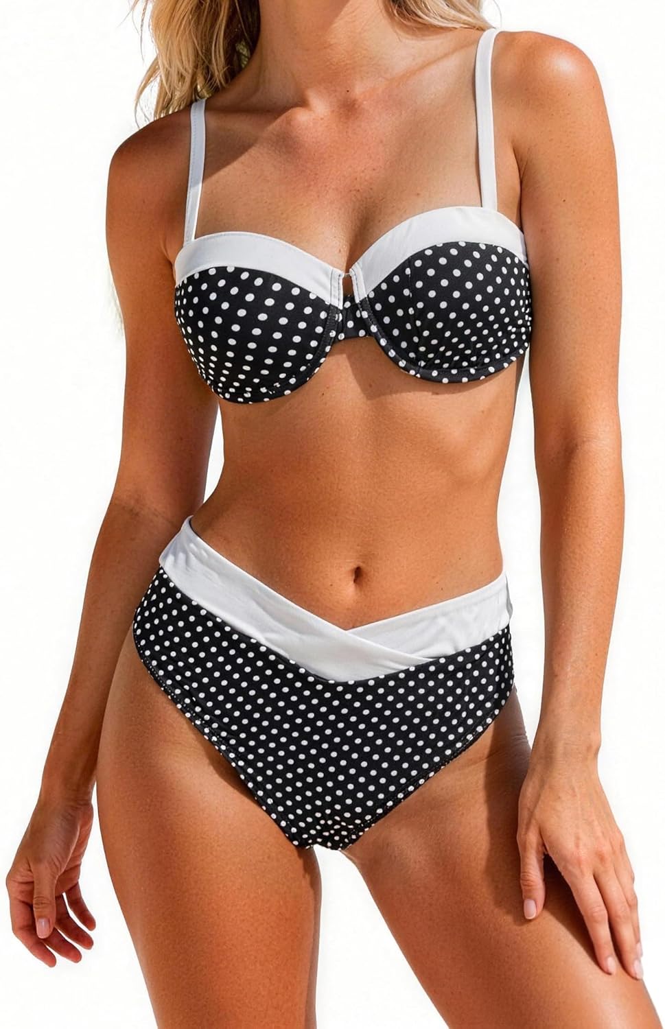 Women’s Push Up High Waisted Bikini Set with Underwire,Colorblock V Neck&Tummy Control, 2 Piece Swimsuit for Beach