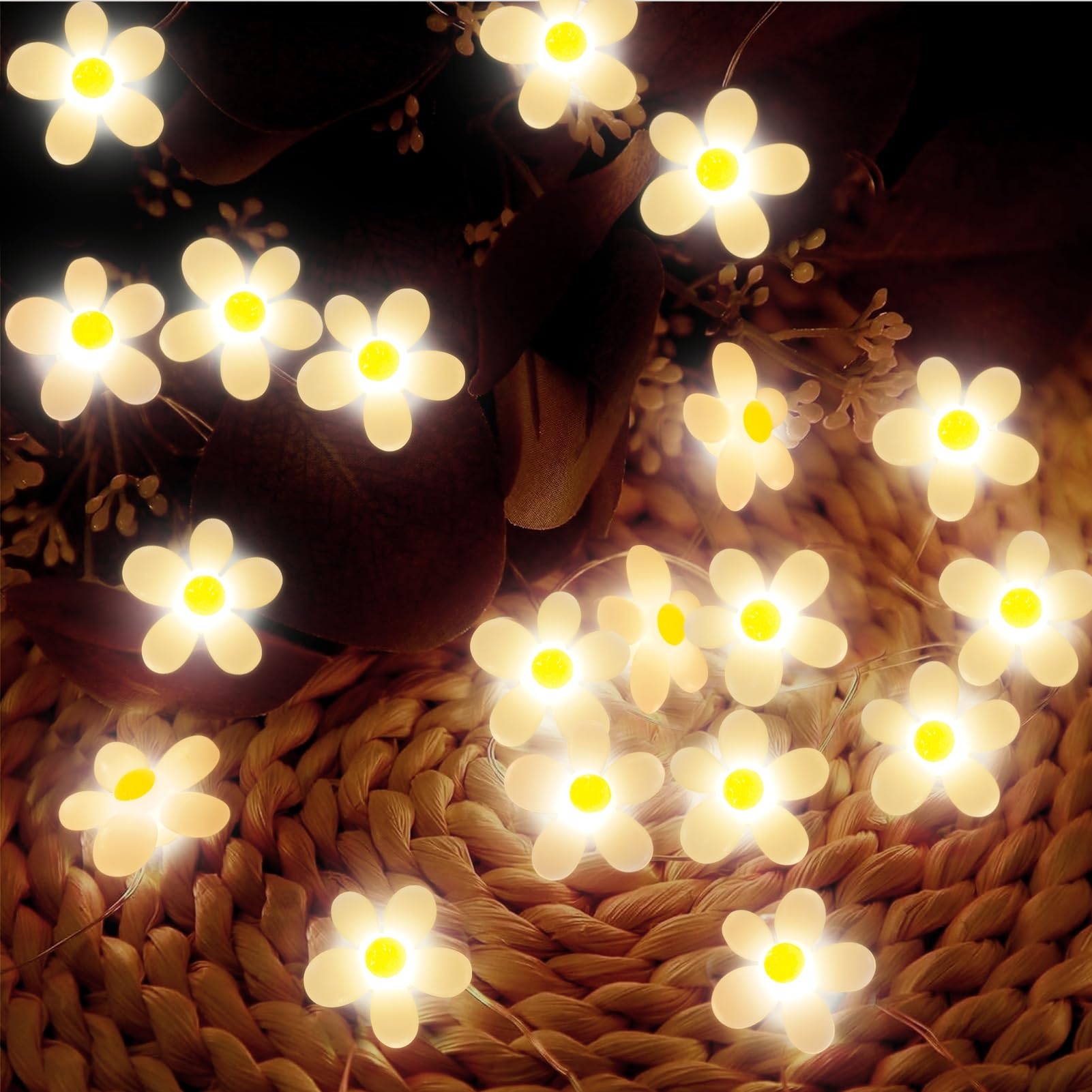 20er Micro LED Lichterkette Mit Blumen – Pastellfarbene Blüten, Warmweiße LEDs, Solar Betrieben, 7 Modi, Für Garten, Balkon, Terrasse & Party (IP44)