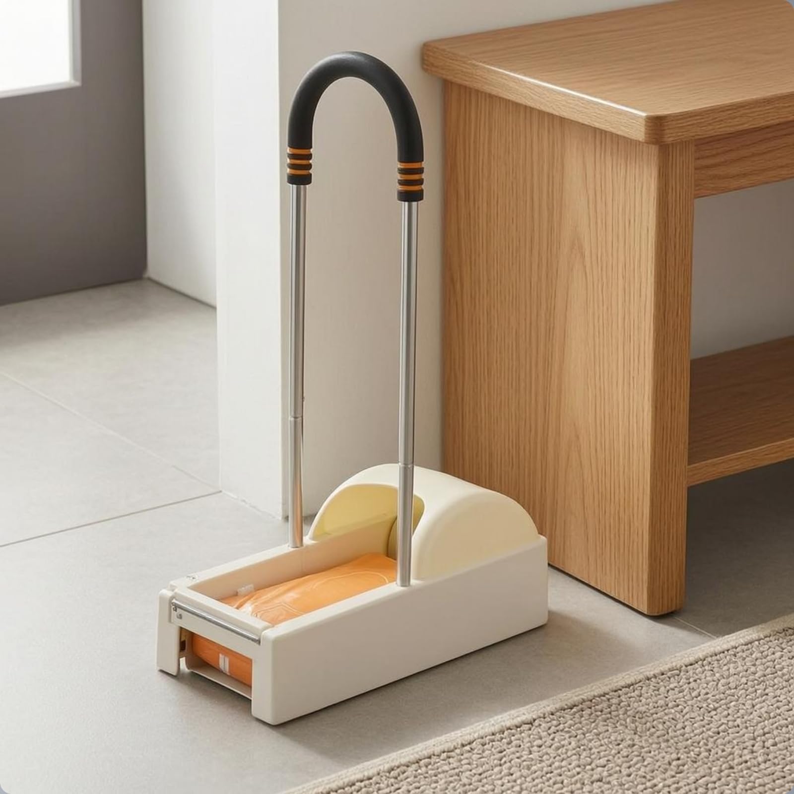 Dispensador de Cubrezapatos Máquina Dispensadora para Calzado Dispositivo de Film Compacto Mango con Soporte Metálico Adecuado para Hogar Recibidor Jornada Diaria, Champán