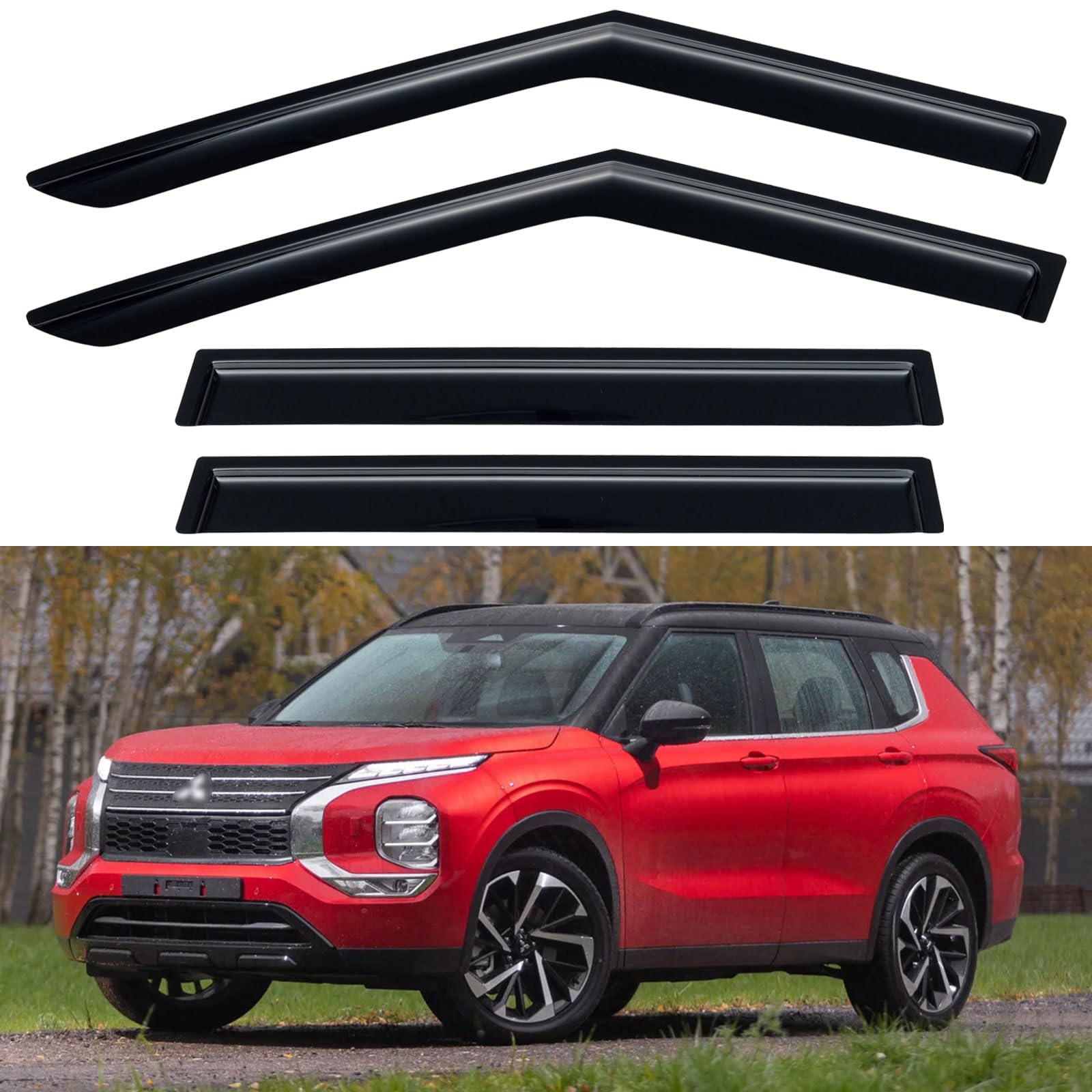 Window Visors Rain Guards for 2022 2023 2024 2025 2026 Mitsubishi Outlander | Out-Channel Window Vent Wind Deflectors Visors Shades Protectors for 22 23 24 25 26 Mitsubishi Outlander