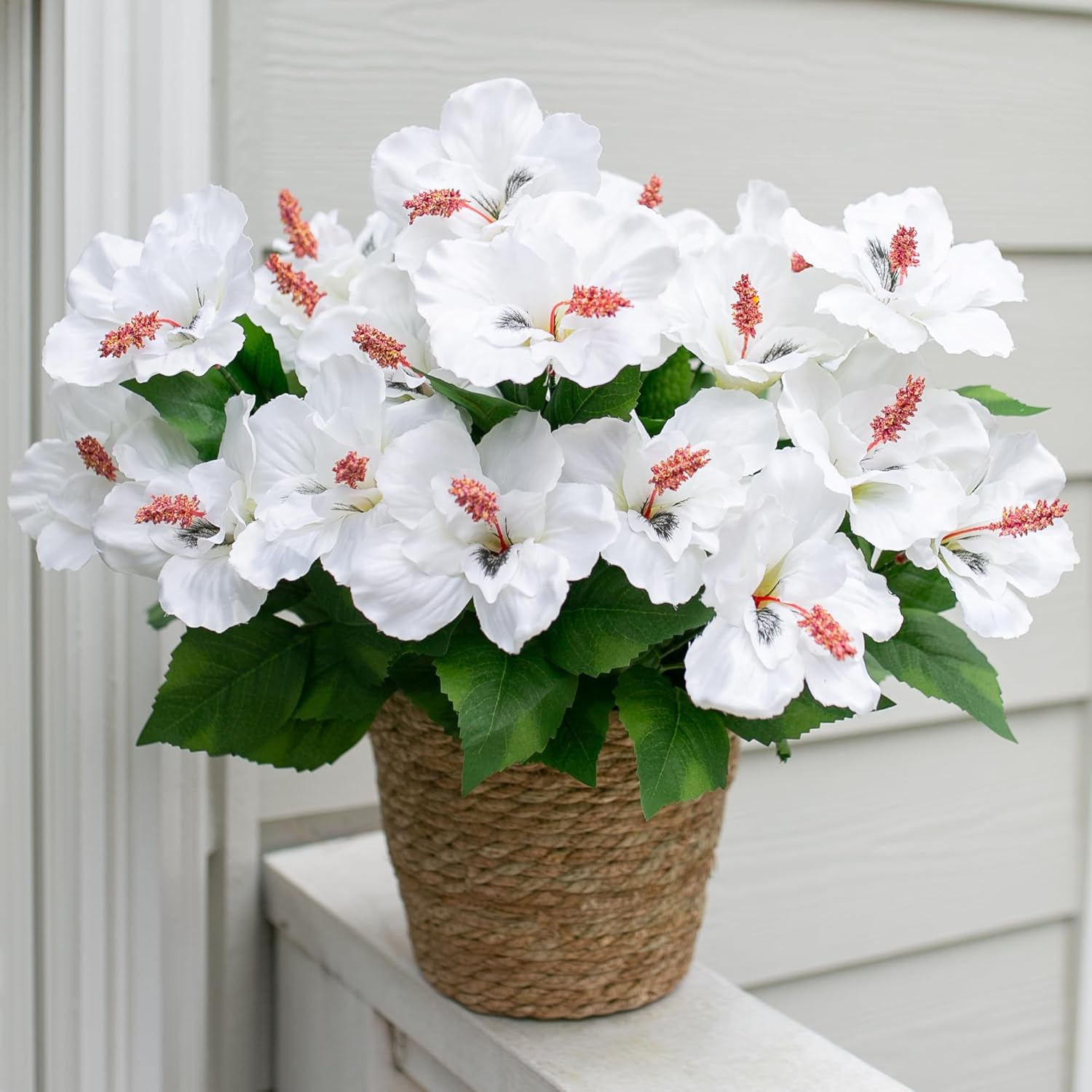 HyeFlora Artificial Hibiscus Flowers for Outdoors Faux Plant Spring Decor, 4 Bundles Fake Tropical Flowers UV Resistant Realistic Outdoor Silk Flower for Outside Planter Porch Patio Garden Window Home - Image 6