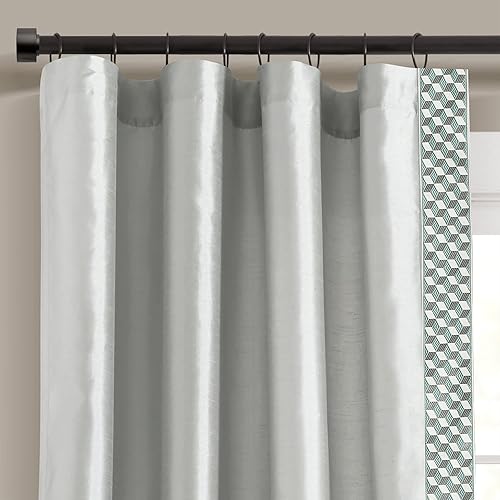 Lush Decor - Cortina de ventana con borde de geometría de estilo de mediados del siglo, de lujo, de seda sintética Jacquard (individual), 84 x 52