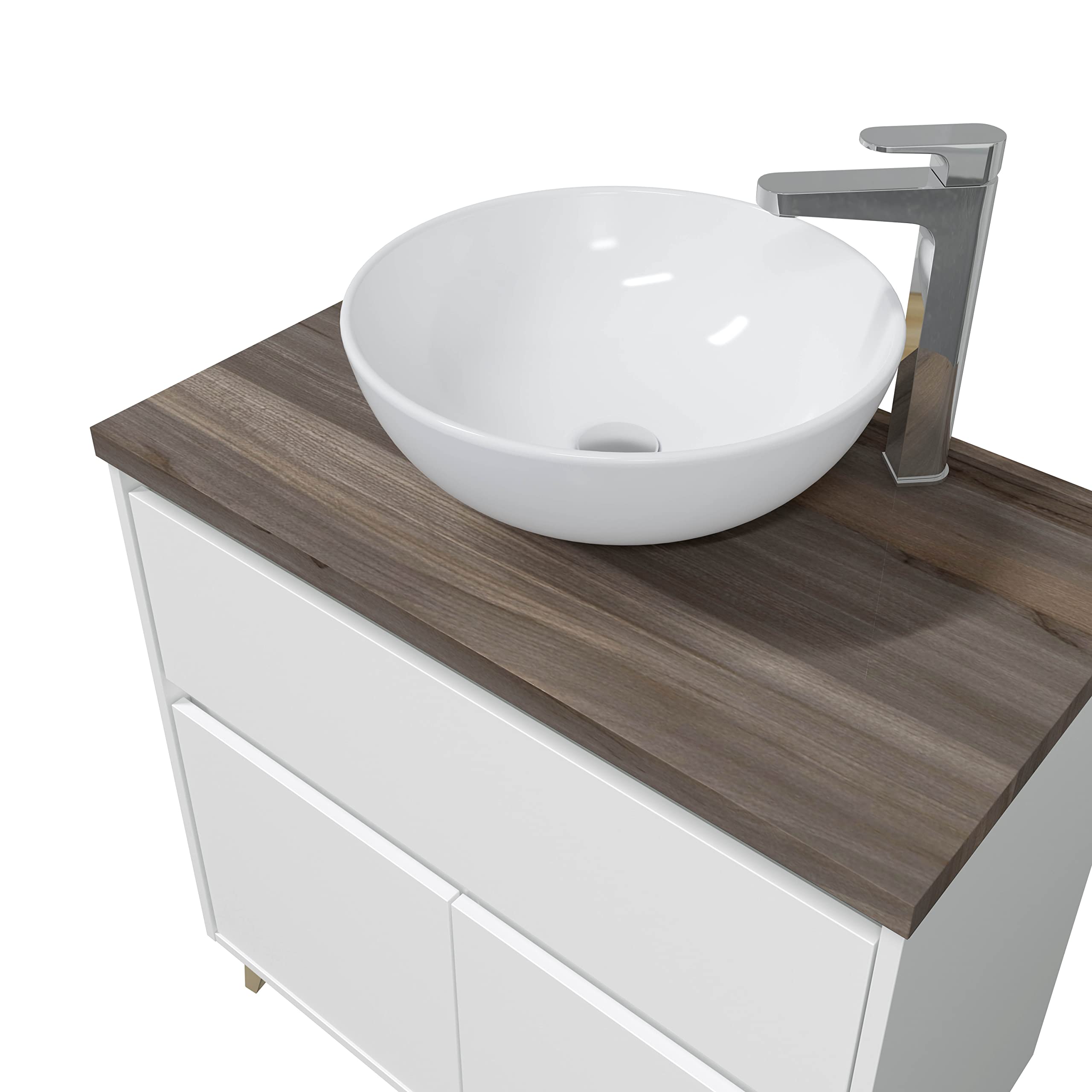 MarinelliGroup Mobile bagno 80 cm a terra con lavabo da appoggio bacinella ceramica 2 cassetti BIANCO LUCIDO + OLMO 305732BO