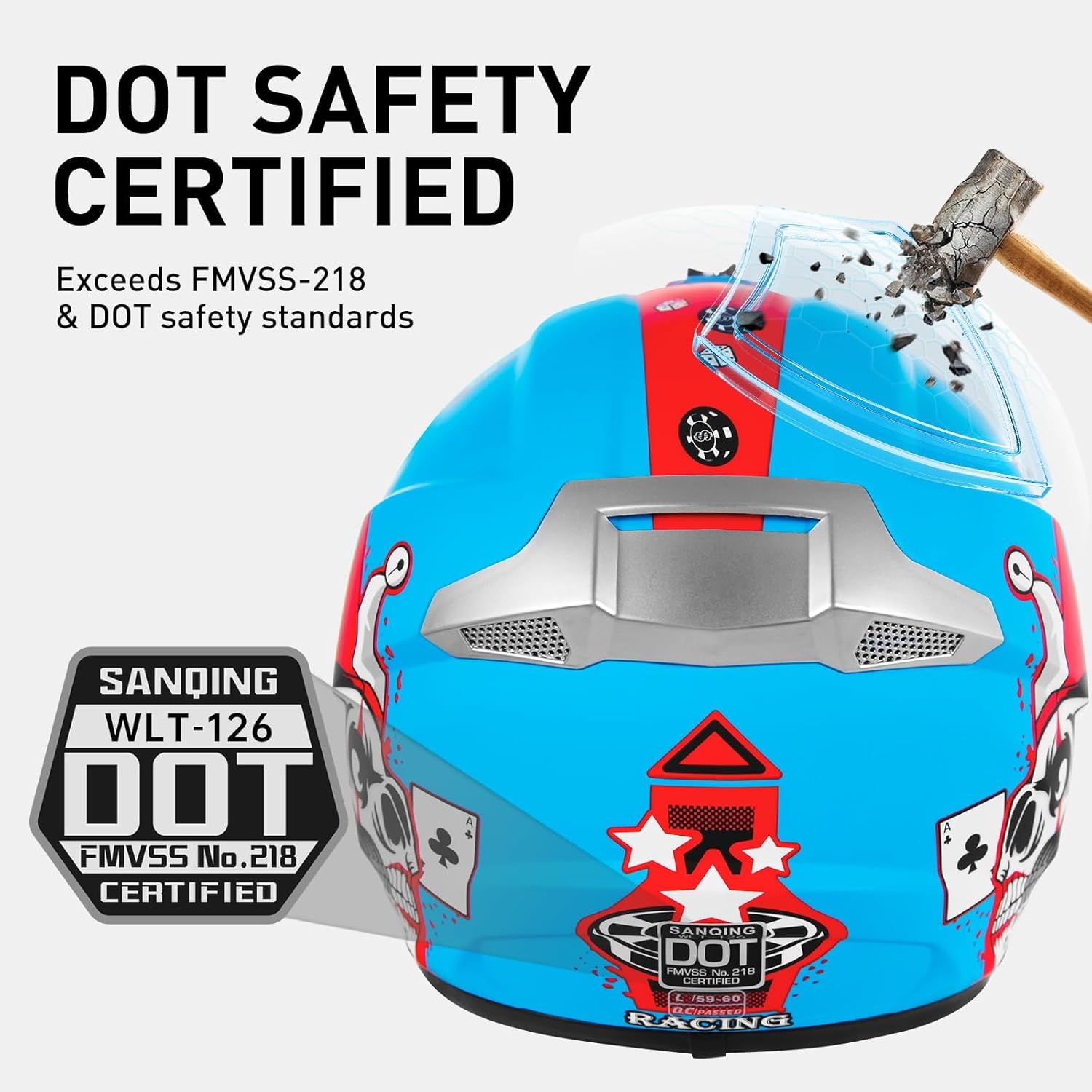 spark dot youth motocross helmet kids dirt bike helmets - full face, lightweight & breathable for off-road e-bike bmx mx atv (with gloves goggles mask) 4pcs set, large (59-60cm), joker blue large joker blue