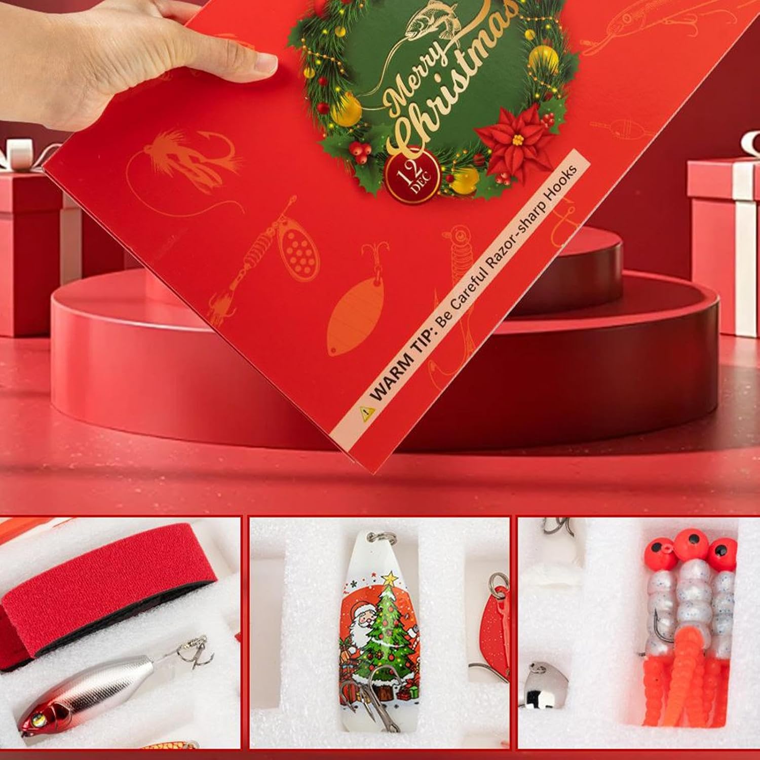 Fishing Lure Calendar Advent 2025,24-Day 2025 Holiday Fishing Countdown Calendar - Waterproof Survival Tools for Saltwater Freshwater River Travel Vacation Holiday Festival Father