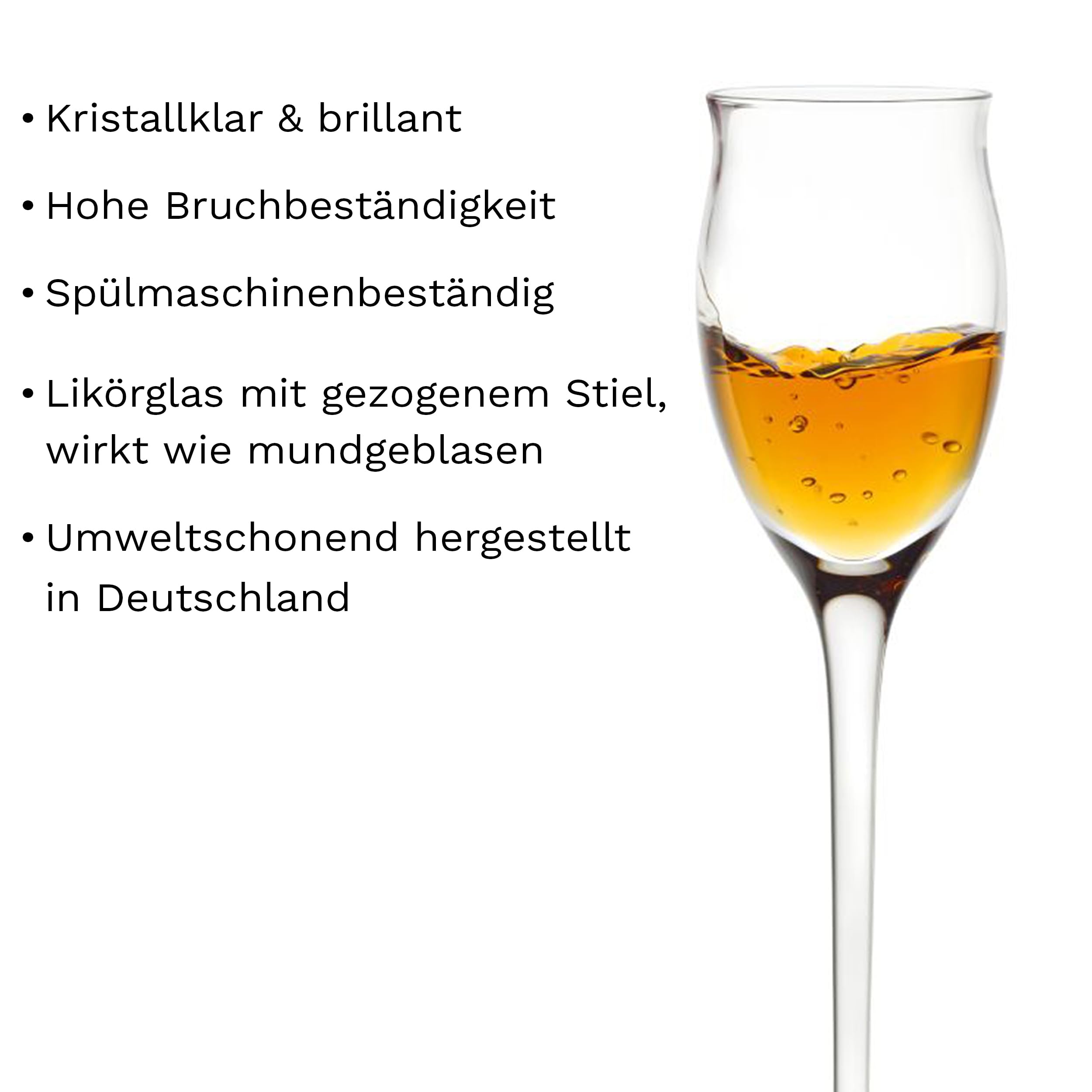 Stölzle Lausitz Likörgläser Quatrophil 6er-Set – Elegante Schnapsgläser mit Stiel ideal für Schnaps & Spirituosen – Hochwertige Grappagläser aus deutscher Herstellung – Spülmaschinen- & Stoßfest – Bild 3