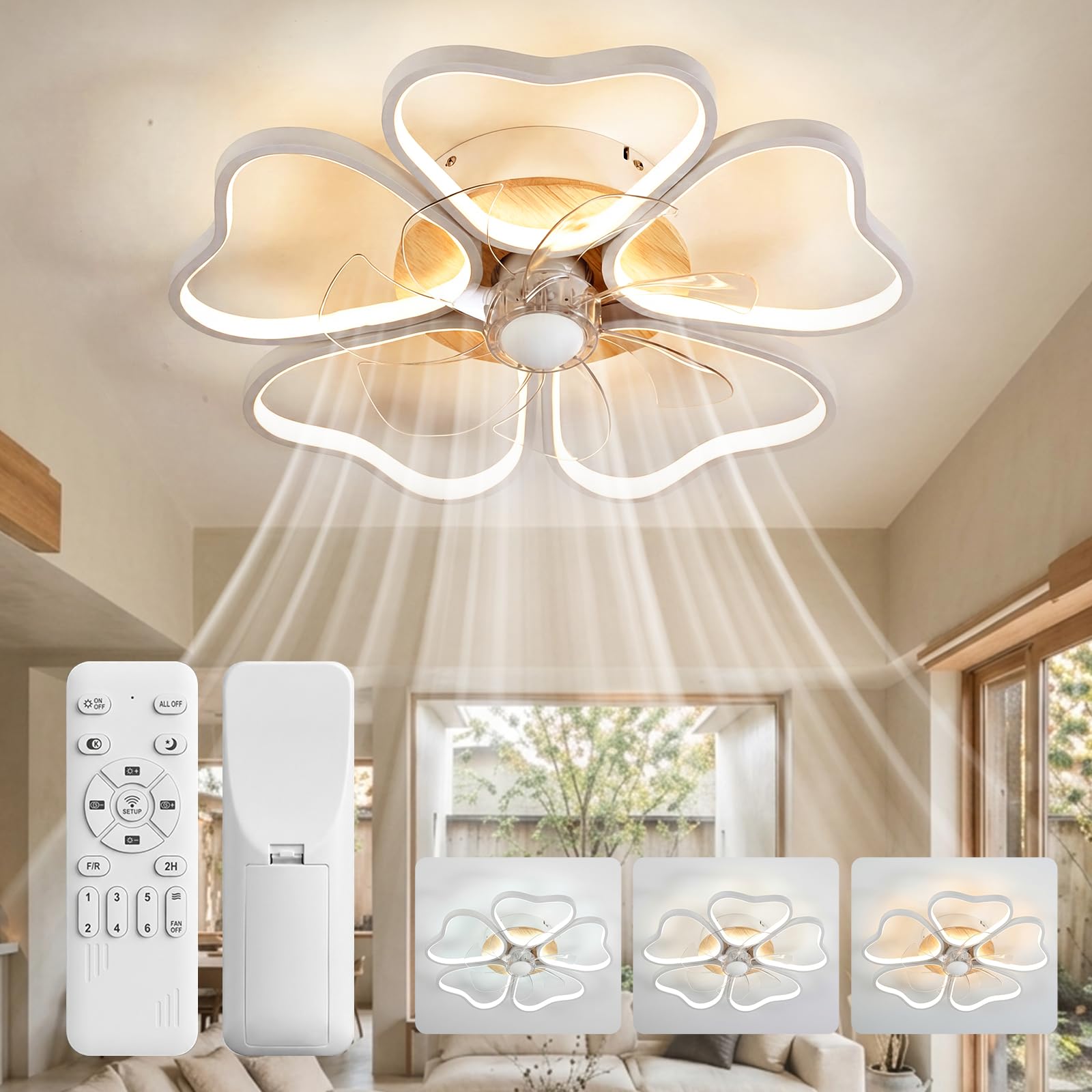 Ceiling Fan with LED Light, 48W Silent LED Ceiling Fan with Lighting 3000K-6000K Dimmable with Remote Control, 6 Speeds, Quiet Summer-Winter Function
