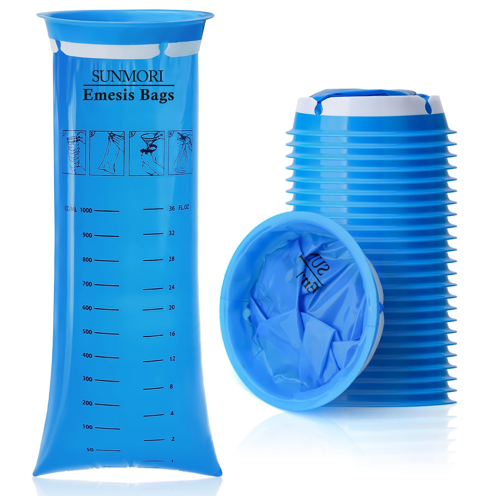 24 Pack Vomit Bags Disposable 1000ml Leak Resistant Emesis Bag Medical Grade Portable Throw Up Barf Puke Bags
