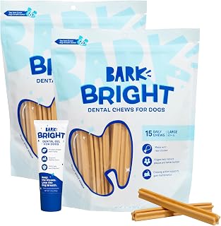 BARK Bright Original Dental Chew Sticks for Large Dogs - 30 Pack Plaque & Tartar Remover, Chicken Thyme Breath Freshener