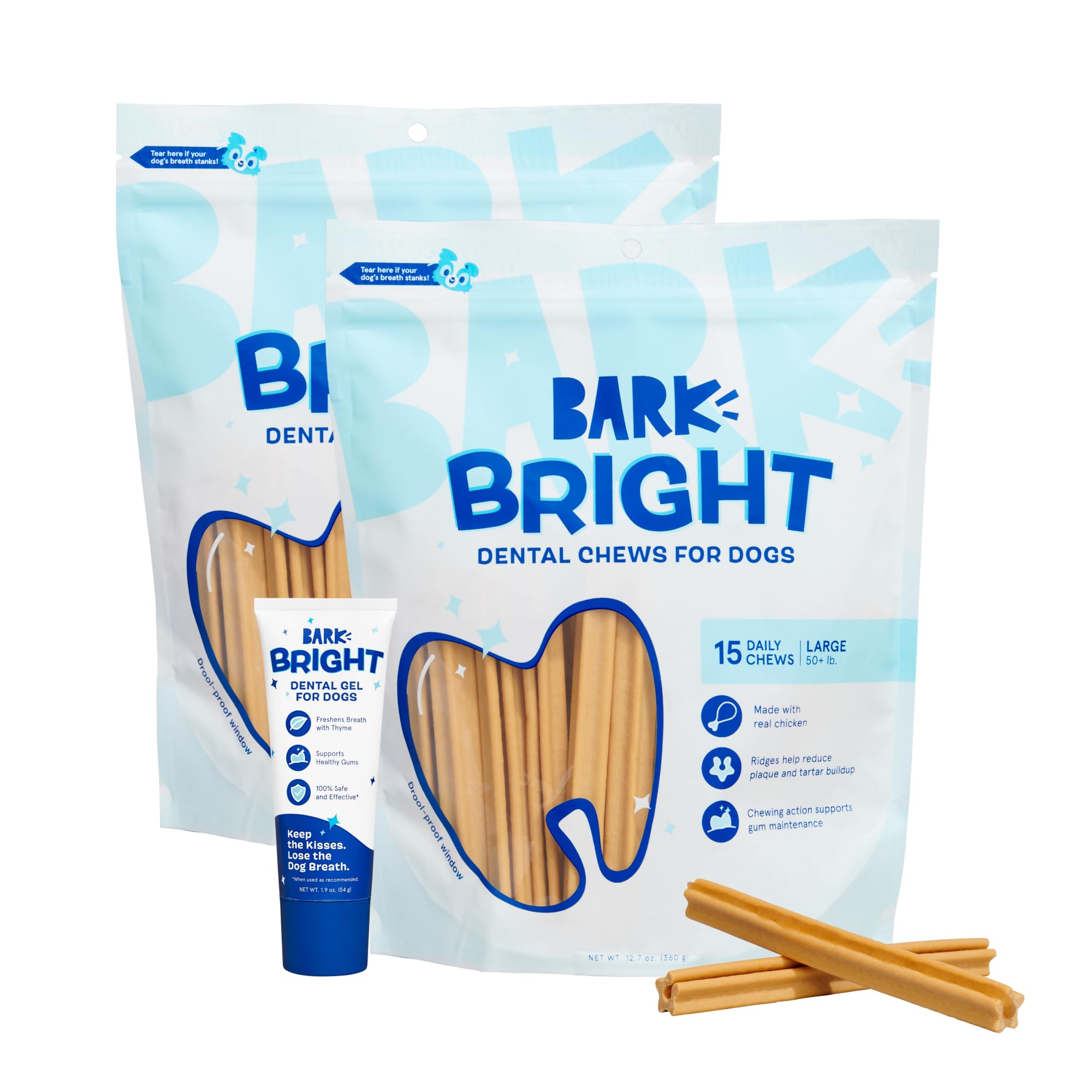 Barkbox Bright Original Dog Dental Kit, 30 Teeth Cleaning Chew Sticks & Toothpaste, Large Breeds