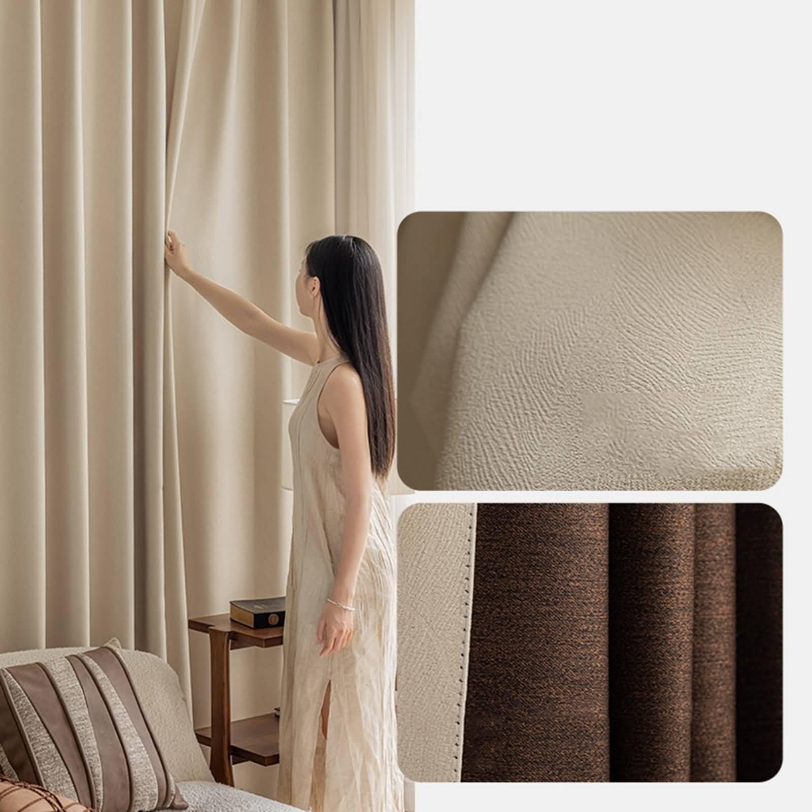 Zasłona wewnętrzna beżowa, zasłona zewnętrzna taras jednolity kolor poliester 2 panele 86W x 160 l cm