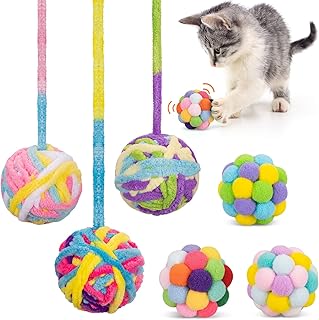 Retro Shaw Woolen Cat Toy Balls with Bell and Fuzzy Balls, Interactive Toys for Indoor Cats and Kittens, Chew Toys, 6 Pack