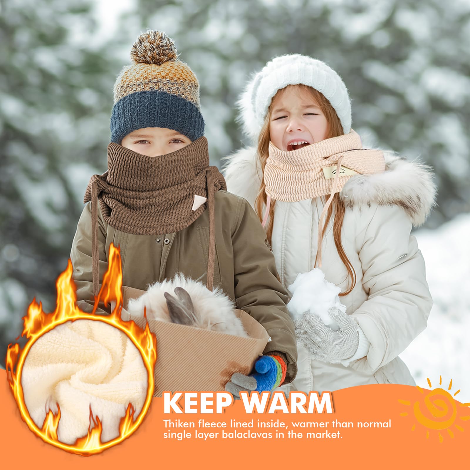 Pasamontañas Térmico Invierno Niños 4-10 años, Multifuncional Cálido Prueba de Viento Máscara De Esquí Ciclismo, Sombreros Gorro de punto Forro Polar Calentador de Cuello, Mascarilla Niños Niñas
