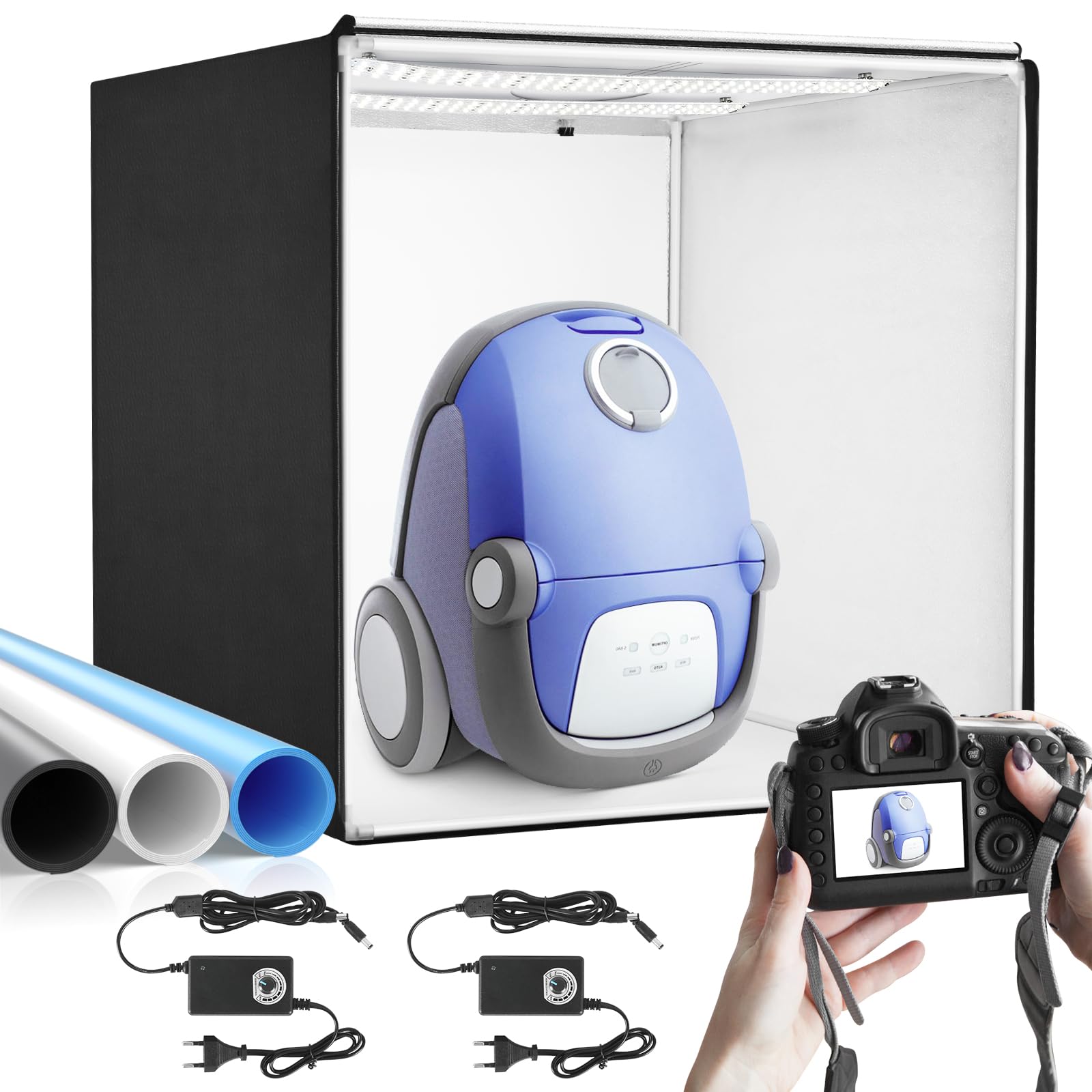 Set di tende luminose per studio fotografico, 100 x 100 x 100 cm, con 384 luci a LED e 3 sfondi di colore per fotografia