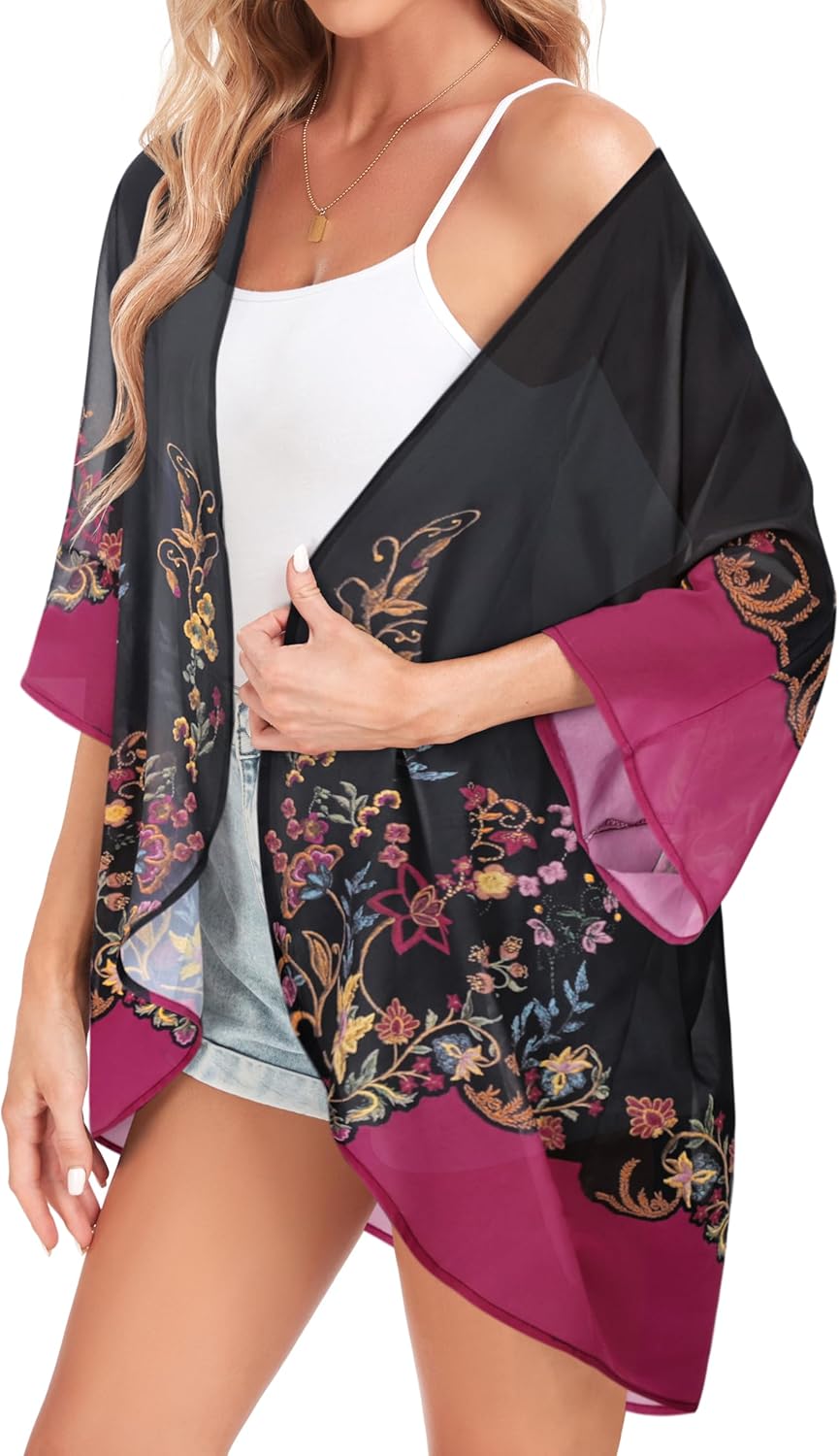 Women Kimono Cardigans Casual Summer Tops Cover up Open Front Floral Print Resort Wear - Image 5
