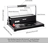 Vista 4 de TIANSE Binding Machines, 21-Holes, 450 Sheets, Comb Bind Machine Book Maker with 100 PCS 3/8'' Comb Binder Spines Starter Kit, Comb Binding Machine