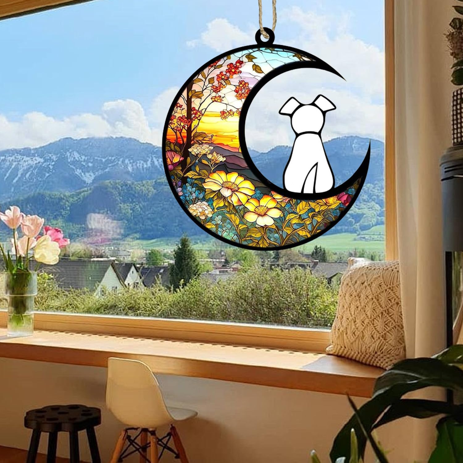 Stained Glass Window Hangings Suncatcher Dog Memorial Gifts,Rainbow Bridge Pet Memorial Gifts for Dogs,Loss of Dog Sympathy Gift,Dog Bereavement Gifts - Image 2