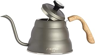 POLIVIAR ドリップポット 細口 ドリップケトル コーヒードリッパー やかん ステンレス製 フタ付き 温度計付き 耐久性 ガス火・IH対応 業務用 ホーム オフィス用 鉛色 CKG-jp