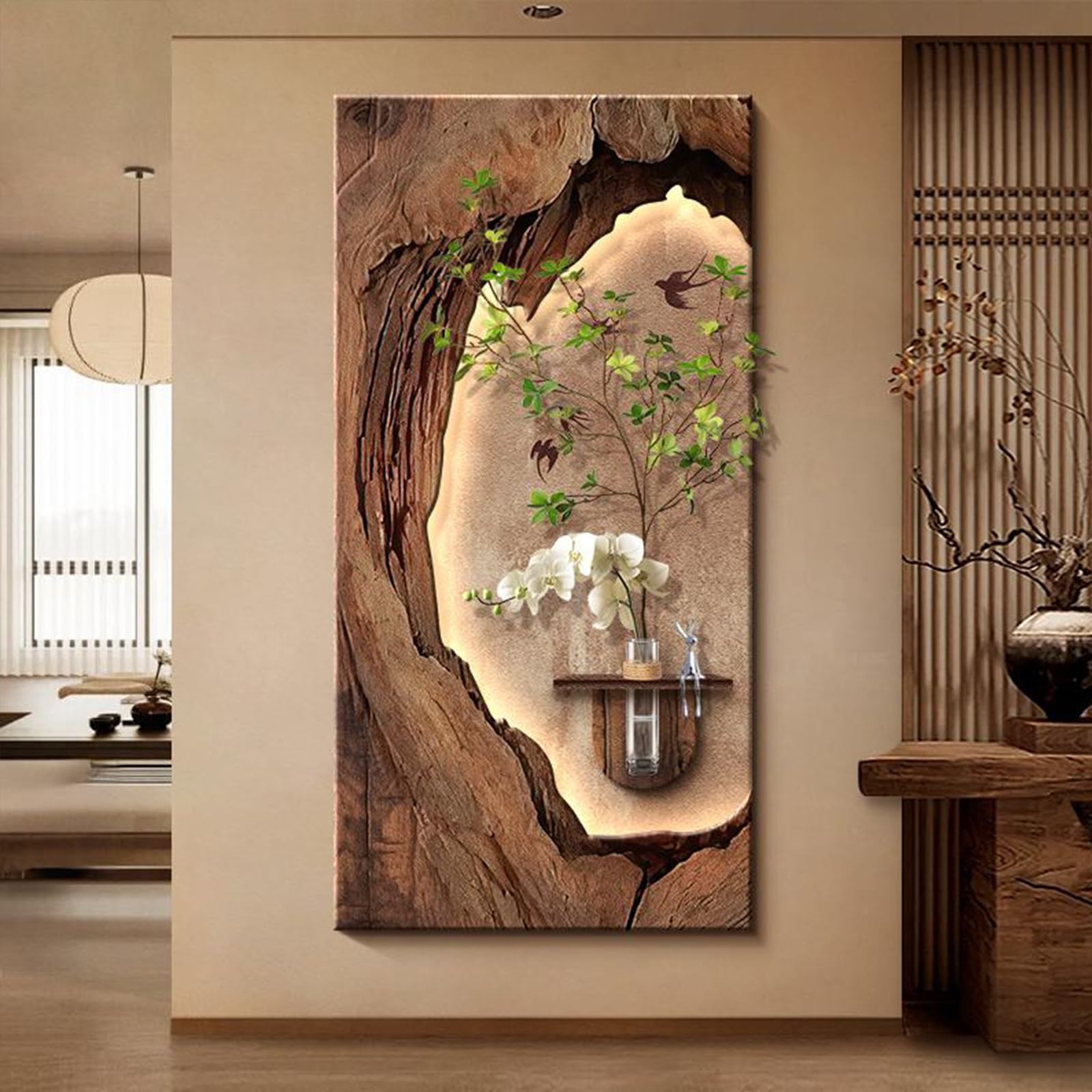 Peinture murale 3D grès rose et marron 2m40 avec éclairage LED intégré pour salon