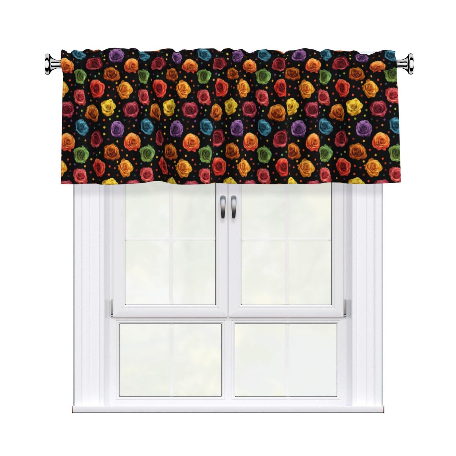 Woshuwo Rose Rainbow Color Polka Dots Valances For Windows Rod Pocket Window Treatment Short Curtains For Kitchen Living Room Bedroom Decor 54x18in
