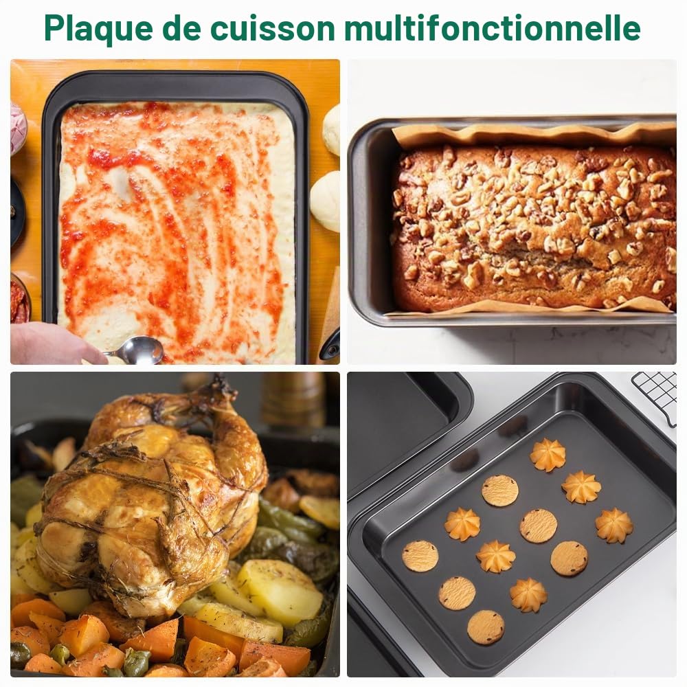 4 Pièces Plat Four Antiadhésif Plat Four Rectangulaire Profonde 31,5 x 22 x 5cm Empilable Plaque De Cuisson Four Facile à Nettoyer Pour La Cuisson De Biscuits, Gâteaux, Viandes et Légumes